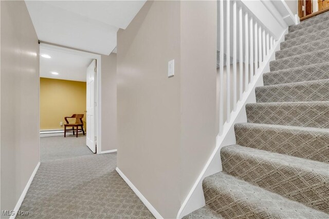 1271 Emerald Creek Dr, Broadview Heights, OH 44147 - stairway with carpet floors, baseboards, a baseboard heating unit, and recessed lighting