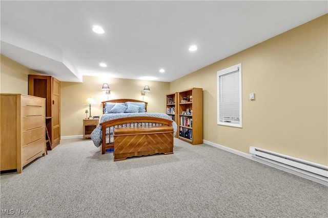 1271 Emerald Creek Dr, Broadview Heights, OH 44147 - bedroom with baseboards, light carpet, recessed lighting, and a baseboard radiator