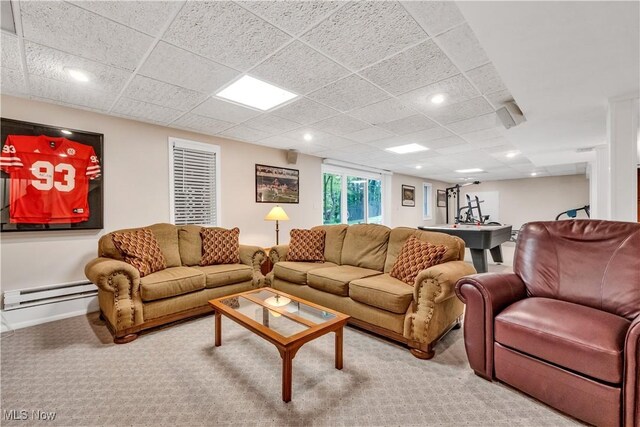 1271 Emerald Creek Dr, Broadview Heights, OH 44147 - carpeted living area featuring baseboard heating, a drop ceiling, and recessed lighting