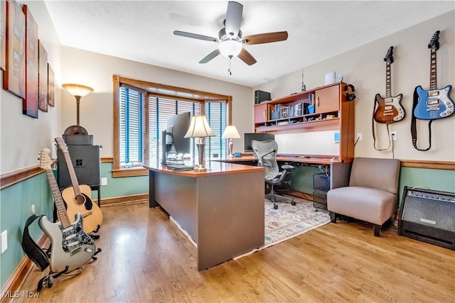 1271 Emerald Creek Dr, Broadview Heights, OH 44147 - office with ceiling fan, light wood-style floors, baseboards, and built in study area