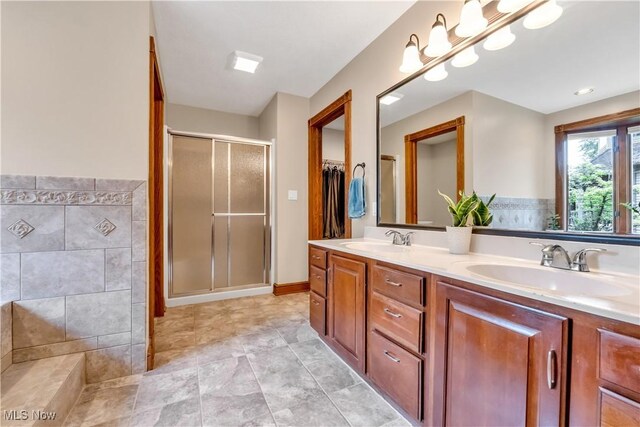 1271 Emerald Creek Dr, Broadview Heights, OH 44147 - bathroom featuring double vanity and a shower stall