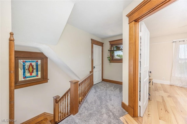 201 E Spring St, Marietta, OH 45750 - hall with an upstairs landing, baseboards, and wood finished floors