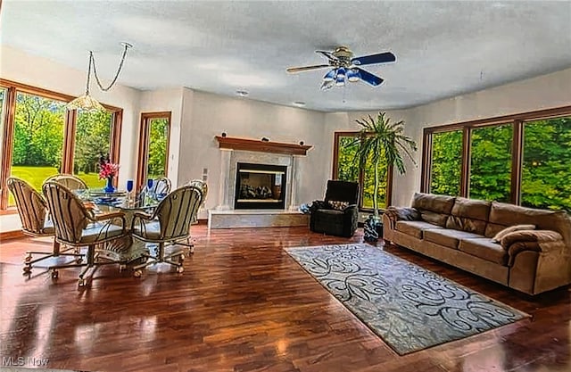 6419 S Rim Cir, Valley City, OH 44280 - living area featuring plenty of natural light, wood finished floors, a ceiling fan, and a textured ceiling