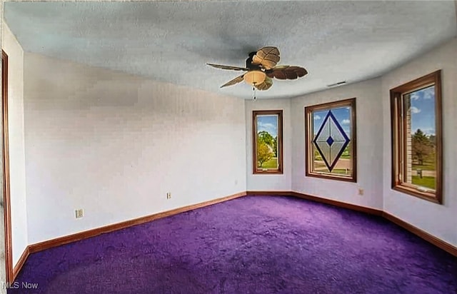 6419 S Rim Cir, Valley City, OH 44280 - unfurnished room featuring dark colored carpet, baseboards, ceiling fan, and a textured ceiling