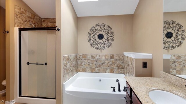284 Kaylee Dr, Wadsworth, OH 44281 - bathroom featuring vanity, a shower stall, a garden tub, and toilet
