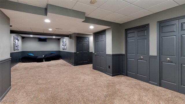 284 Kaylee Dr, Wadsworth, OH 44281 - cinema featuring carpet flooring, wainscoting, a drop ceiling, and recessed lighting