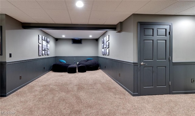 284 Kaylee Dr, Wadsworth, OH 44281 - home theater featuring carpet, a wainscoted wall, and a drop ceiling