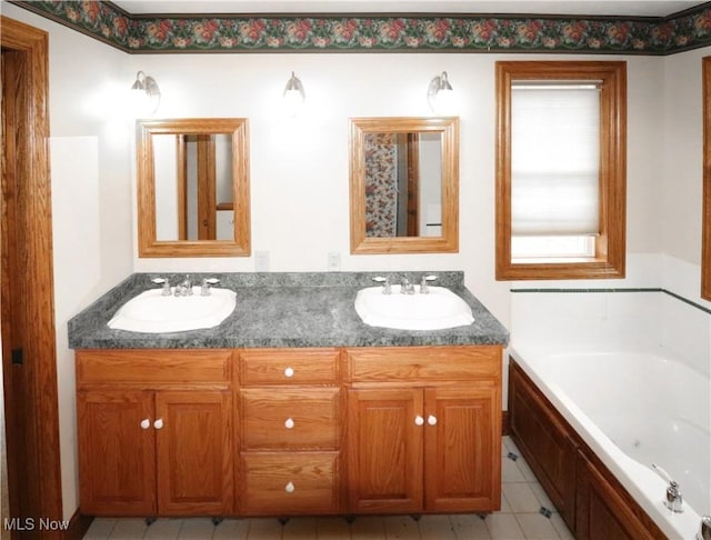 5280 Kapok Dr, Medina, OH 44256 - full bath with a bath, double vanity, and tile patterned floors