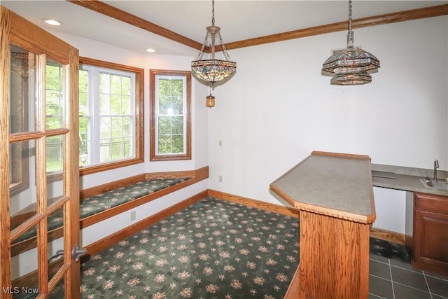 5280 Kapok Dr, Medina, OH 44256 - dining room with dark colored carpet, baseboards, and recessed lighting