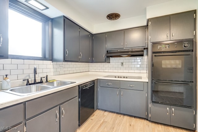 1924 Tiffany Dr NE, Warren, OH 44483 - kitchen featuring black appliances, a sink, under cabinet range hood, and decorative backsplash