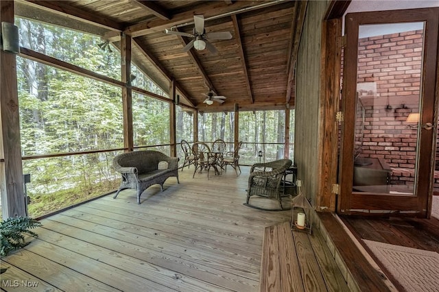 10576 Hemlock Ridge Dr, Chardon, OH 44024 - sunroom / solarium featuring a ceiling fan, outdoor dining area, and plenty of natural light