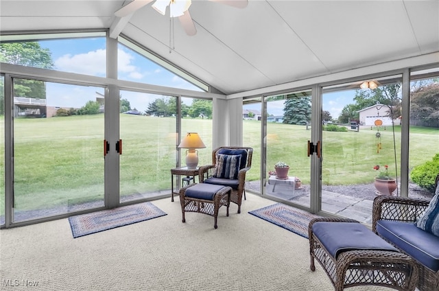 14031405 Frank Dr, Wooster, OH 44691 - sunroom featuring healthy amount of natural light, a ceiling fan, and lofted ceiling