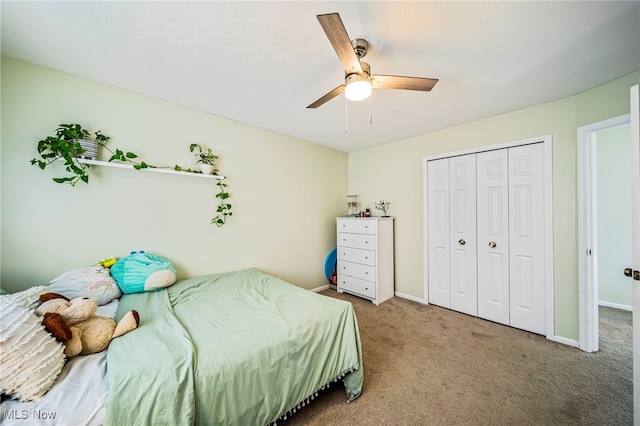 20393 Wildwood Ln, Strongsville, OH 44149 - bedroom with carpet, baseboards, a closet, and ceiling fan