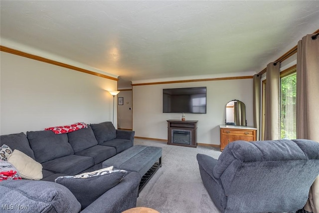 6351 W 130th St, Parma Heights, OH 44130 - living area featuring light carpet, ornamental molding, and baseboards