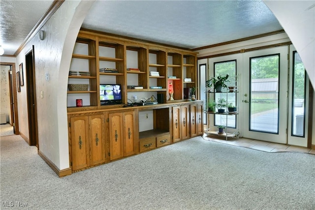 2942 Barclay Messerly Rd, Southington, OH 44470 - interior space featuring light colored carpet, healthy amount of natural light, crown molding, and a textured ceiling