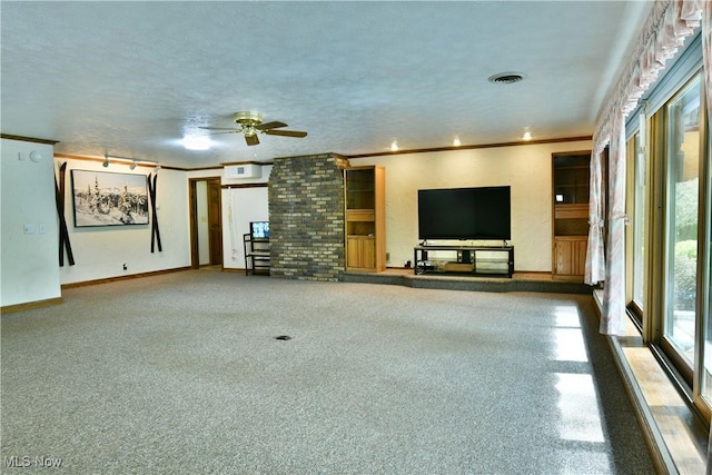 2942 Barclay Messerly Rd, Southington, OH 44470 - unfurnished living room with ornamental molding, baseboards, and ceiling fan