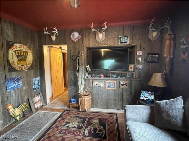 13929 Old Glory Rd, Lore City, OH 43755 - living room featuring wooden walls
