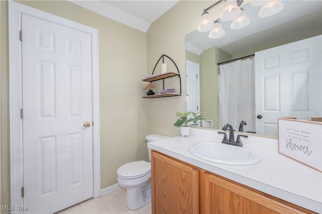 3347 Reserve Dr Unit 36, Cuyahoga Falls, OH 44223 - bathroom with vanity, toilet, tile patterned floors, baseboards, and a chandelier