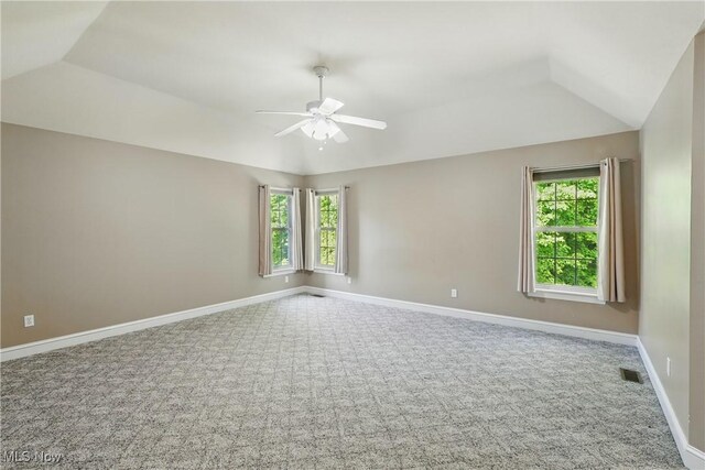 7234 Bridlewood Dr, Concord, OH 44077 - unfurnished room with carpet, ceiling fan, vaulted ceiling, and baseboards