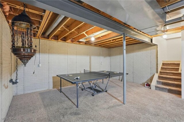 7234 Bridlewood Dr, Concord, OH 44077 - unfinished below grade area with carpet floors and stairway