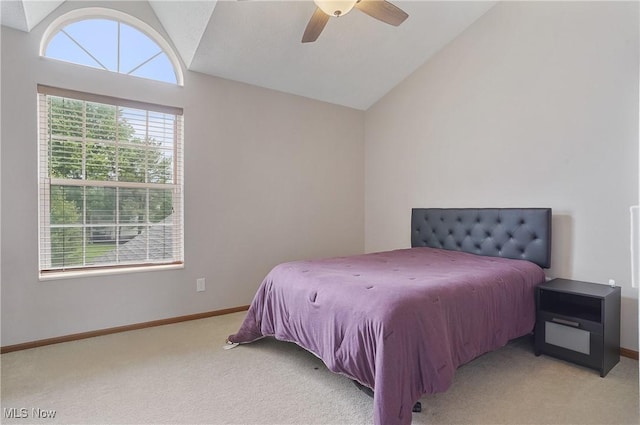 2426 Wrens Dr S, Stow, OH 44224 - bedroom with vaulted ceiling, light carpet, baseboards, and ceiling fan