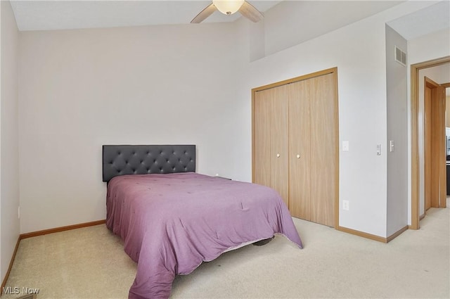 2426 Wrens Dr S, Stow, OH 44224 - bedroom featuring carpet floors, a closet, baseboards, ceiling fan, and high vaulted ceiling
