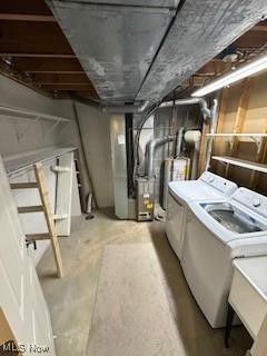 4757 Ledgewood Dr Unit 7-A, Medina, OH 44256 - unfinished basement with washing machine and dryer, water heater, heating unit, and a sink