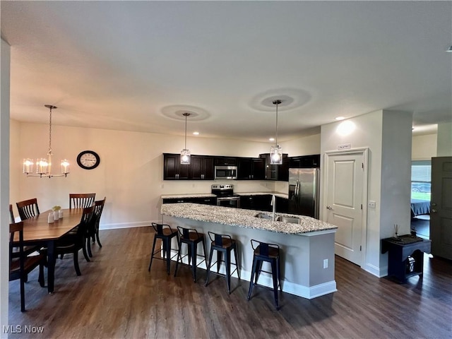 261 Valley View Dr, Weirton, WV 26062 - kitchen with appliances with stainless steel finishes, a sink, dark wood-type flooring, and baseboards