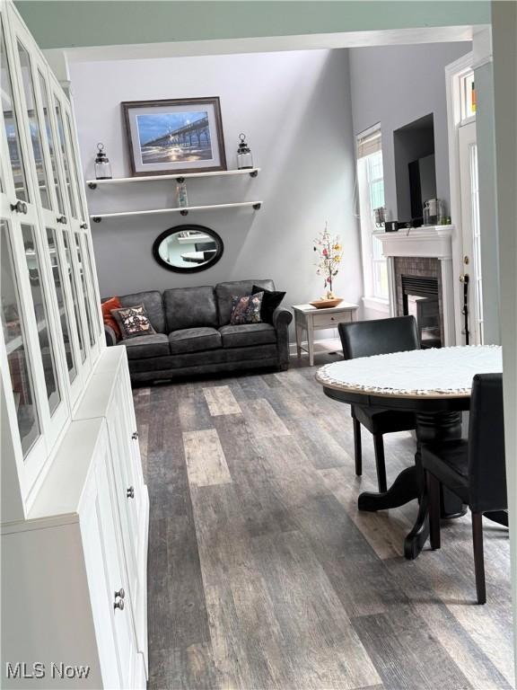 73 Falls River Dr Unit 6, Munroe Falls, OH 44262 - living room featuring wood finished floors and a fireplace