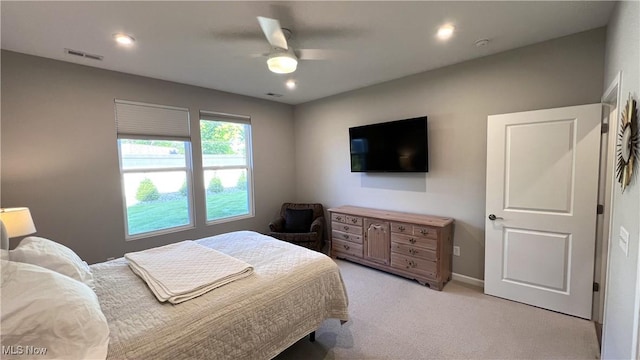 8099 Brookview Ln, Mentor, OH 44060 - bedroom featuring light carpet, a ceiling fan, and recessed lighting