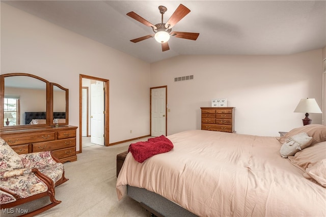 8373 Forest View Dr, Olmsted Falls, OH 44138 - bedroom with light colored carpet, lofted ceiling, ceiling fan, and baseboards