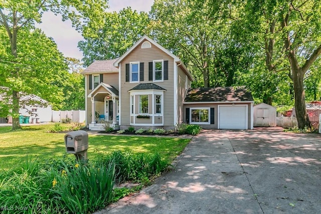 8526 Hoyt Ct, Mentor, OH 44060 - traditional-style home featuring a shed, driveway, a porch, and an attached garage