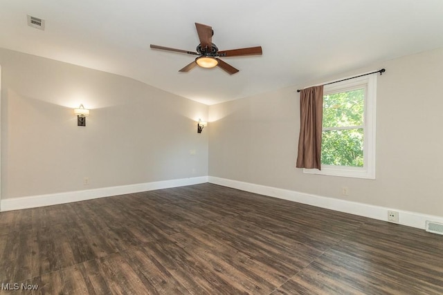 8526 Hoyt Ct, Mentor, OH 44060 - empty room with ceiling fan, wood finished floors, baseboards, and lofted ceiling