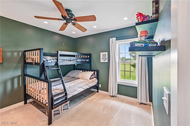 10626 Oakview Dr, Beloit, OH 44609 - carpeted bedroom featuring baseboards, recessed lighting, and ceiling fan