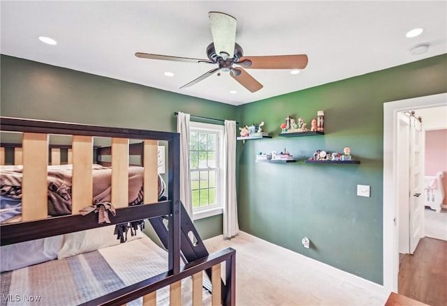 10626 Oakview Dr, Beloit, OH 44609 - carpeted bedroom with recessed lighting, baseboards, and a ceiling fan