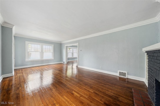 3331 Cedarbrook Rd, Cleveland Heights, OH 44118 - unfurnished living room with a fireplace, ornamental molding, hardwood / wood-style flooring, and baseboards