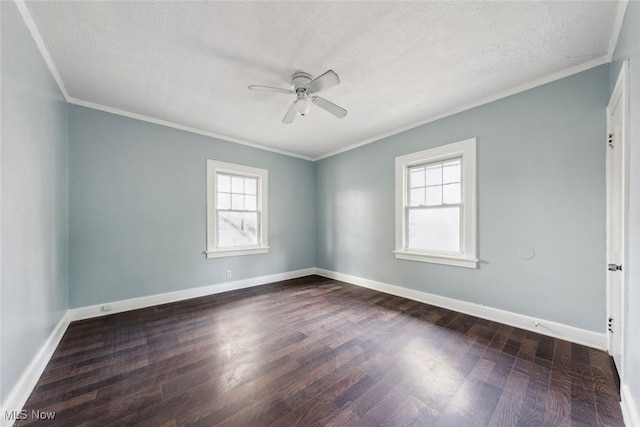 3331 Cedarbrook Rd, Cleveland Heights, OH 44118 - unfurnished room featuring crown molding, a ceiling fan, a textured ceiling, dark wood-style floors, and baseboards