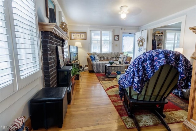 168 Brooklyn Ave, Salem, OH 44460 - living room with plenty of natural light, wood finished floors, crown molding, and a fireplace