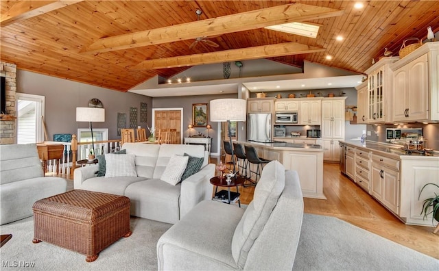 85530 Beagle Club Rd, Scio, OH 43988 - living area with wooden ceiling, recessed lighting, and light wood-style floors