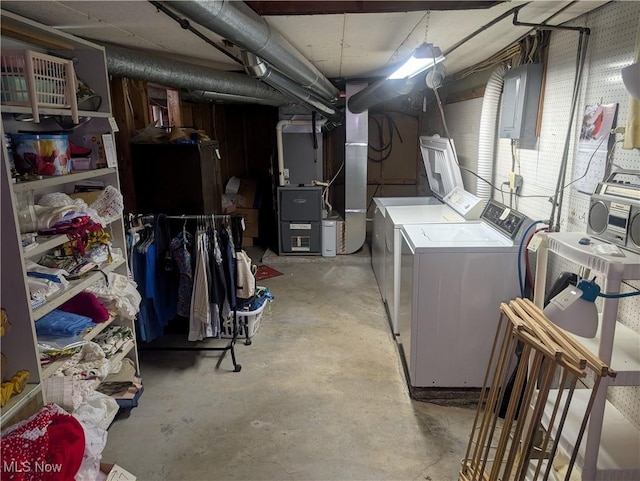 115 SW Spring St, Gnadenhutten, OH 44629 - basement featuring washer and dryer, heating unit, and electric panel