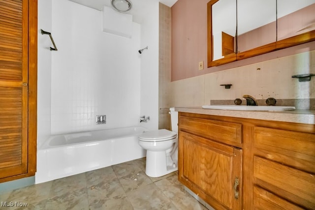 1586 E 86th St, Cleveland, OH 44106 - full bathroom with vanity, toilet, shower / tub combination, tile patterned flooring, and tasteful backsplash