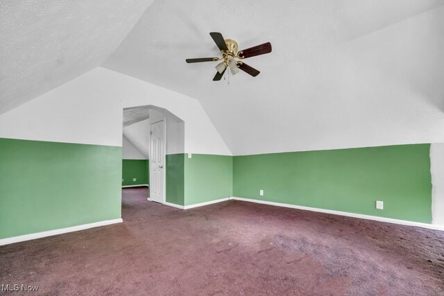 1586 E 86th St, Cleveland, OH 44106 - bonus room with lofted ceiling, baseboards, carpet floors, ceiling fan, and a textured ceiling