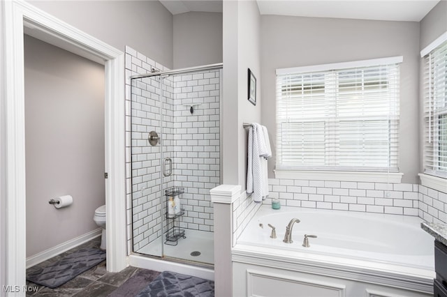 3413 Stillwood Blvd, Stow, OH 44224 - full bathroom with a shower stall, toilet, a bath, and baseboards