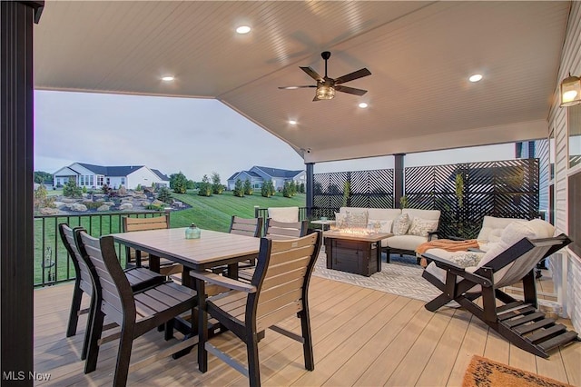 1572 Gate House St NE, Canton, OH 44721 - wooden terrace featuring an outdoor hangout area, outdoor dining space, and ceiling fan