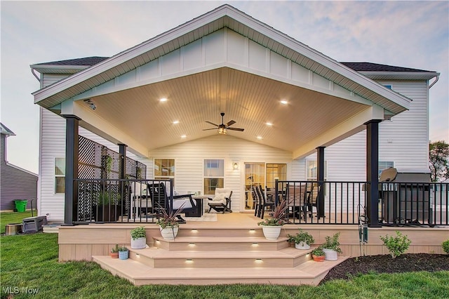 1572 Gate House St NE, Canton, OH 44721 - rear view of property featuring ceiling fan, a wooden deck, and an outdoor hangout area