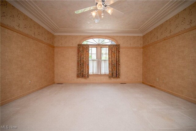 4219 Olde Charted Trl, Poland, OH 44514 - empty room with carpet, ceiling fan, ornamental molding, and baseboards