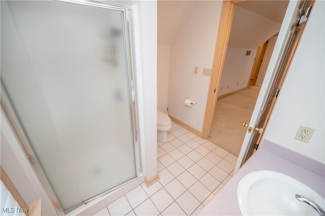 4219 Olde Charted Trl, Poland, OH 44514 - full bathroom with a stall shower, tile patterned floors, toilet, and vanity