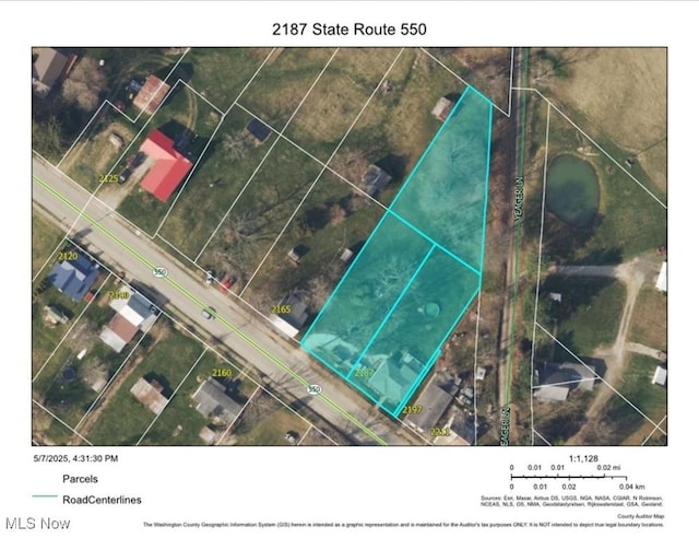 2187 State Route 550, Cutler, OH 45724 - aerial map of property and surrounding area featuring property parcel outlined