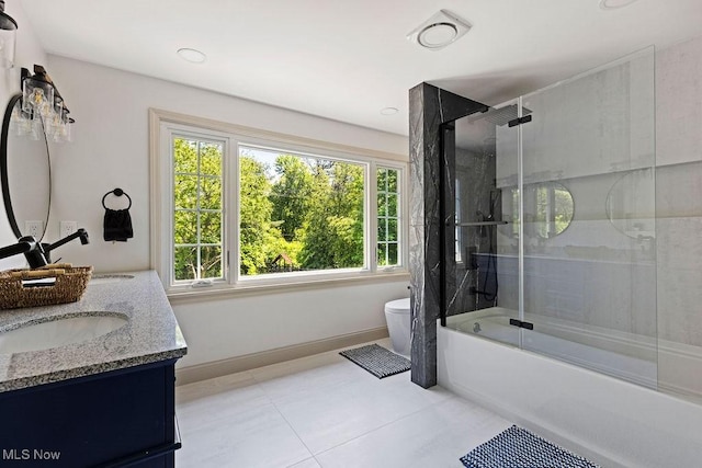 21262 S Woodland Rd, Shaker Heights, OH 44122 - full bathroom with vanity, plenty of natural light, toilet, bath / shower combo with glass door, and recessed lighting