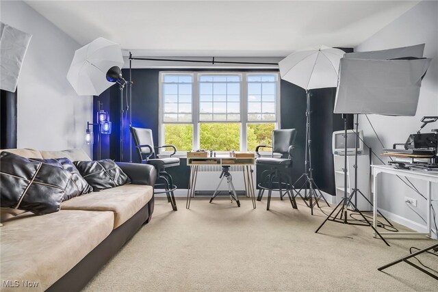 13800 Fairhill Rd Unit 418, Shaker Heights, OH 44120 - carpeted living area featuring a desk and radiator heating unit